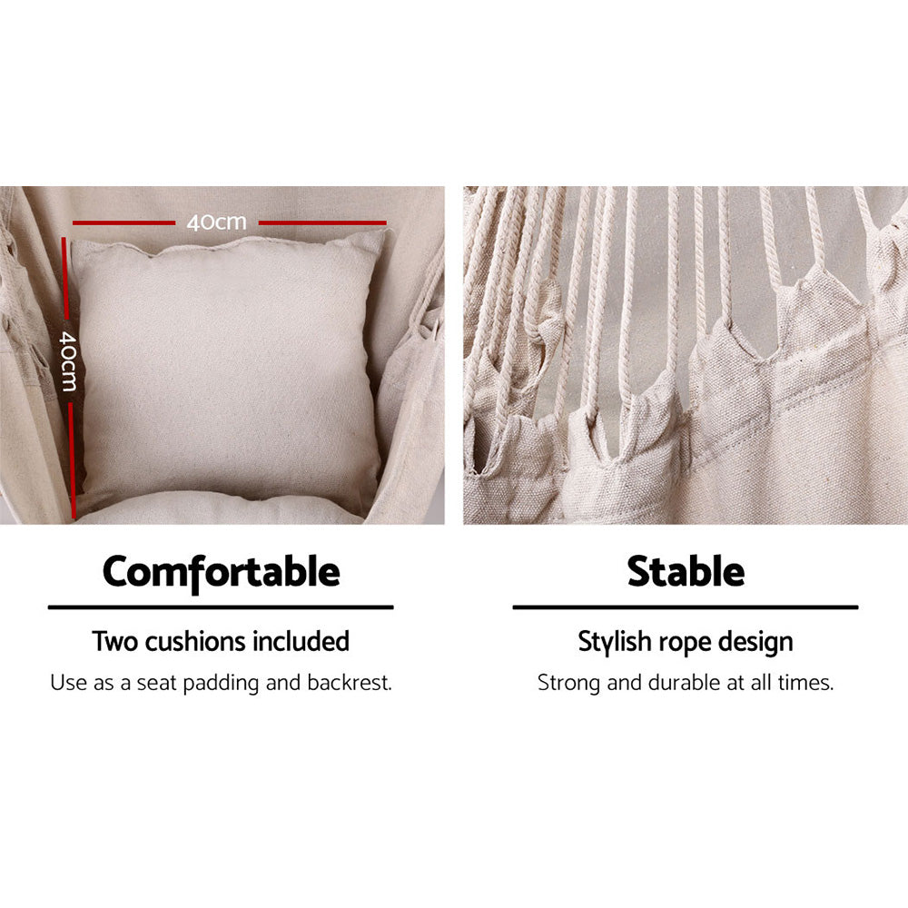 Gardeon Outdoor Hammock Chair with Stand Hanging Hammock with Pillow Cream HM-CHAIR-PILLOW-CREAM-U