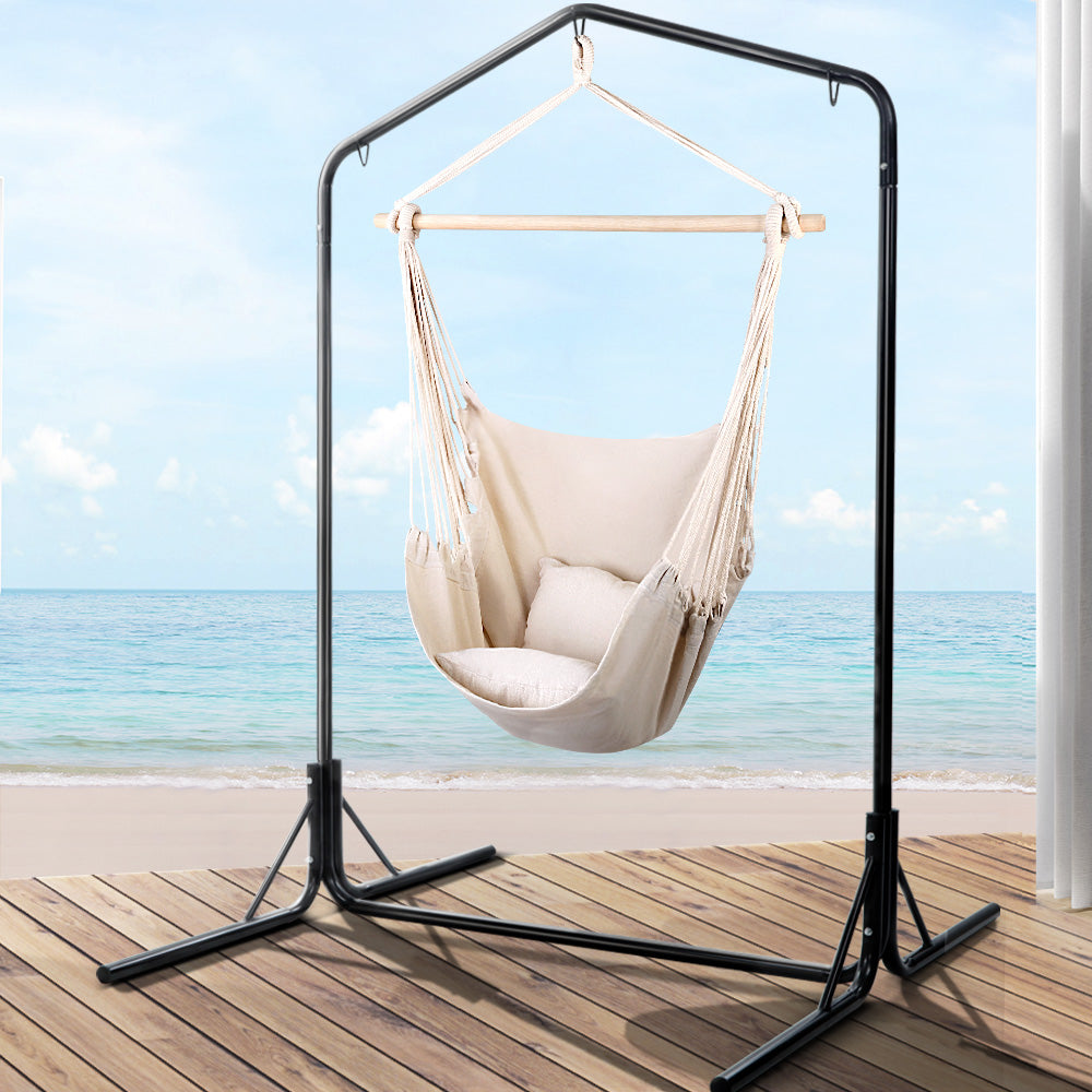 Gardeon Outdoor Hammock Chair with Stand Hanging Hammock with Pillow Cream HM-CHAIR-PILLOW-CREAM-U