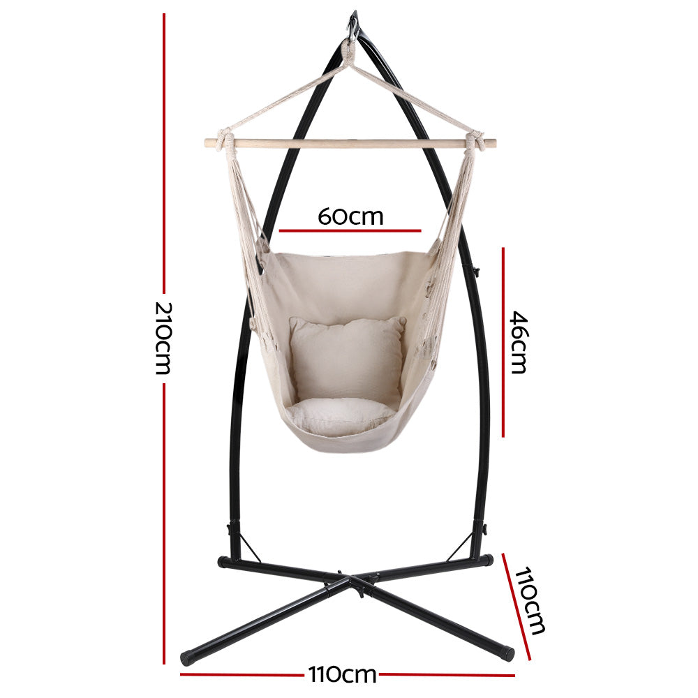 Gardeon Hammock Chair Outdoor Camping Hanging with Steel Stand Cream HM-CHAIR-PILLOW-CREAM-X