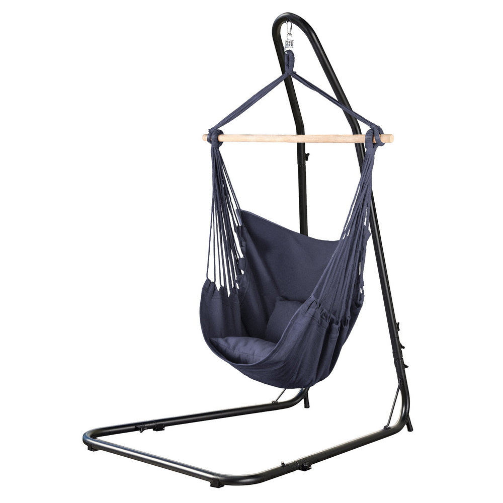 Gardeon Hammock Chair with Heavy Duty Steel Stand HM-CHAIR-PILLOW-GREY-A