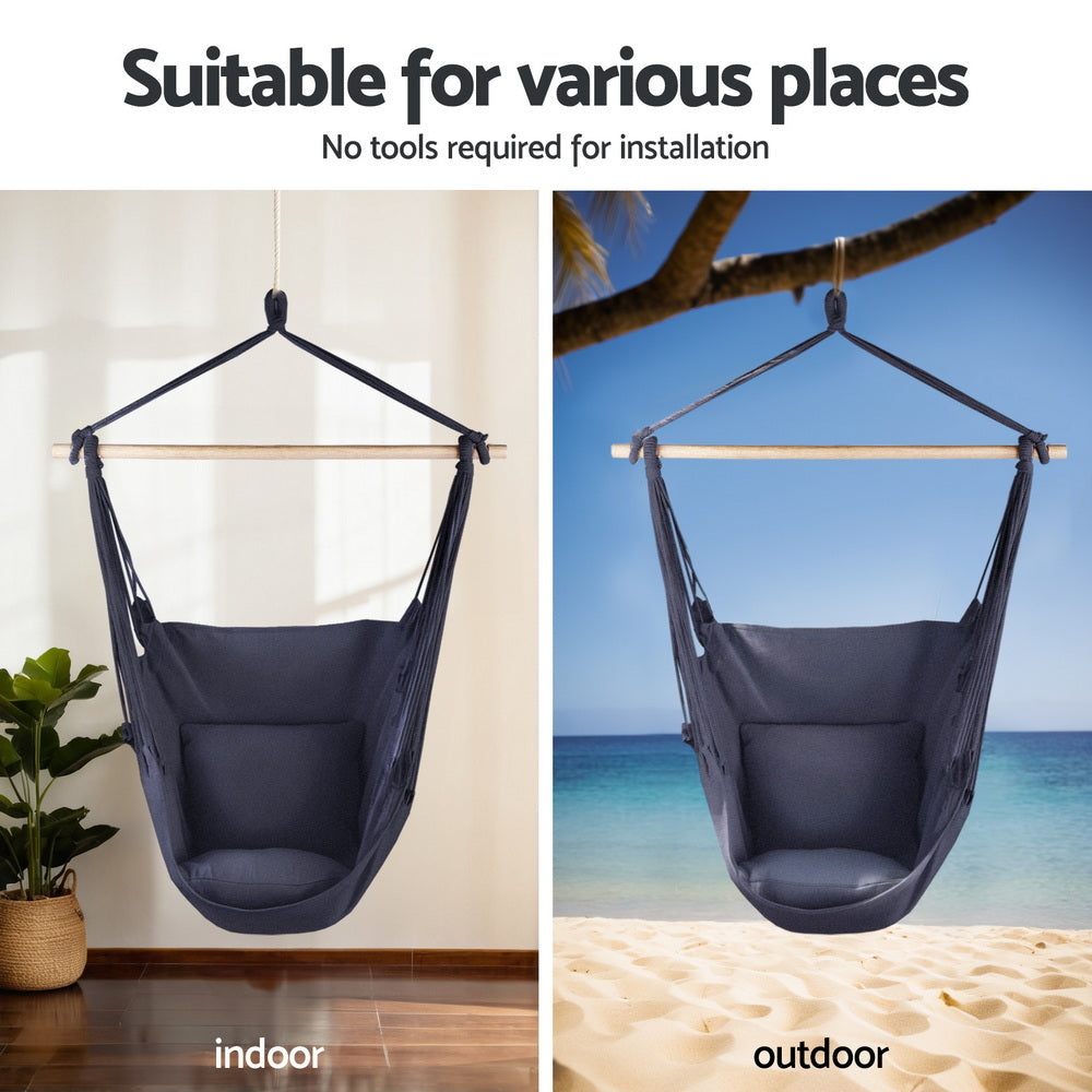 Gardeon Hammock Chair with Heavy Duty Steel Stand HM-CHAIR-PILLOW-GREY-A