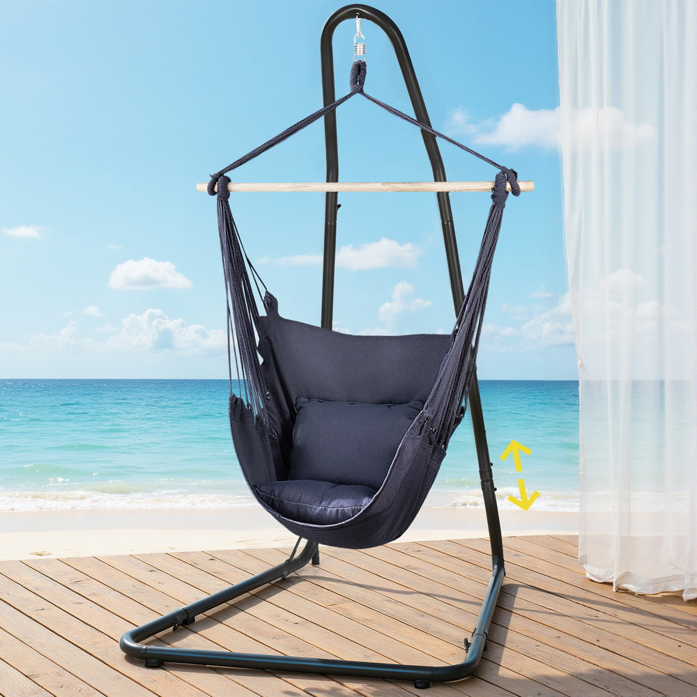 Gardeon Hammock Chair with Heavy Duty Steel Stand HM-CHAIR-PILLOW-GREY-A