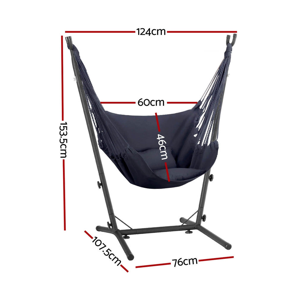 Gardeon Hammock Chair Outdoor Camping Hanging with Stand Grey HM-CHAIR-PILLOW-GREY-H