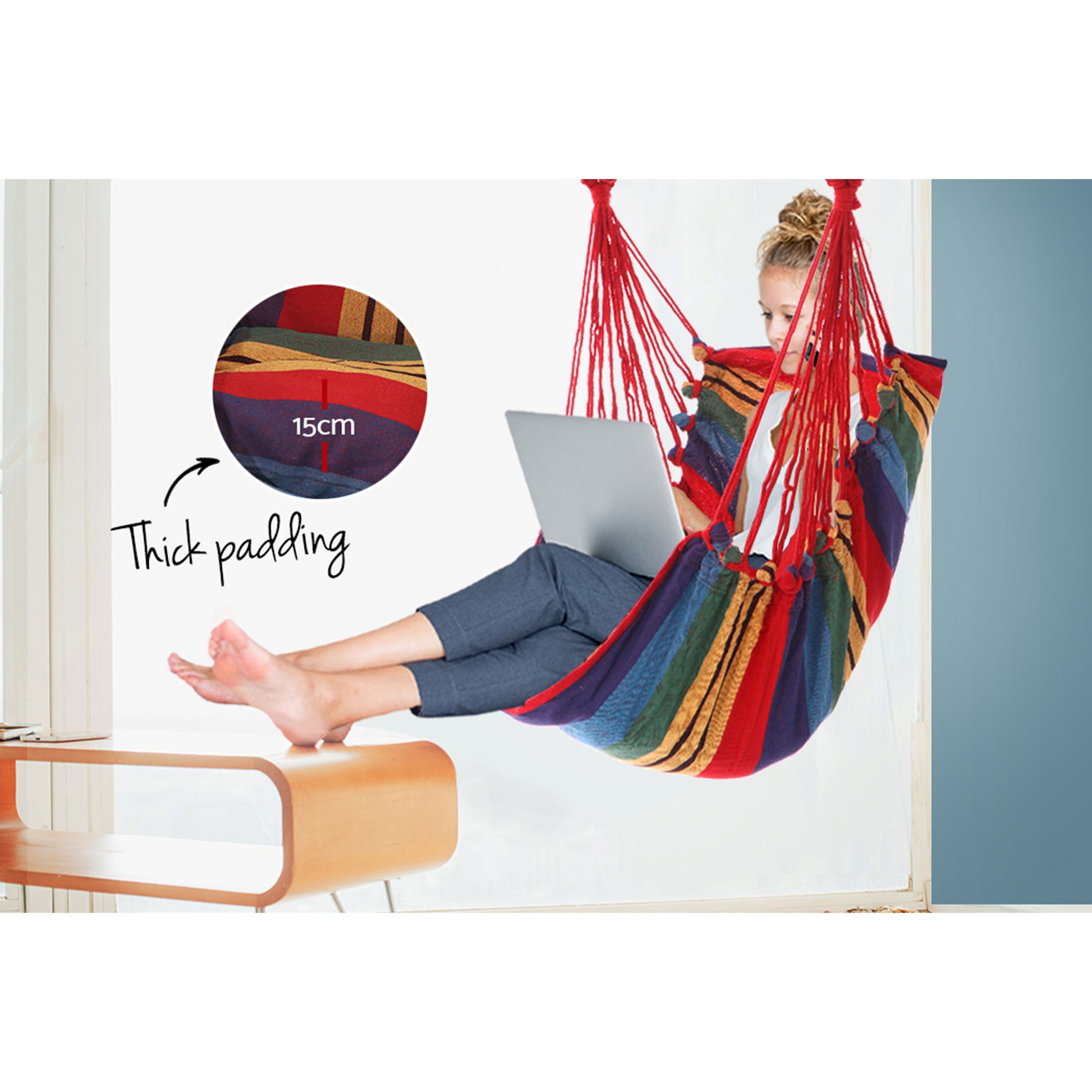 Gardeon Hammock Chair Outdoor Camping Hanging Hammocks Cushion Pillow Rainbow HM-CHAIR-PILLOW-RAINBOW