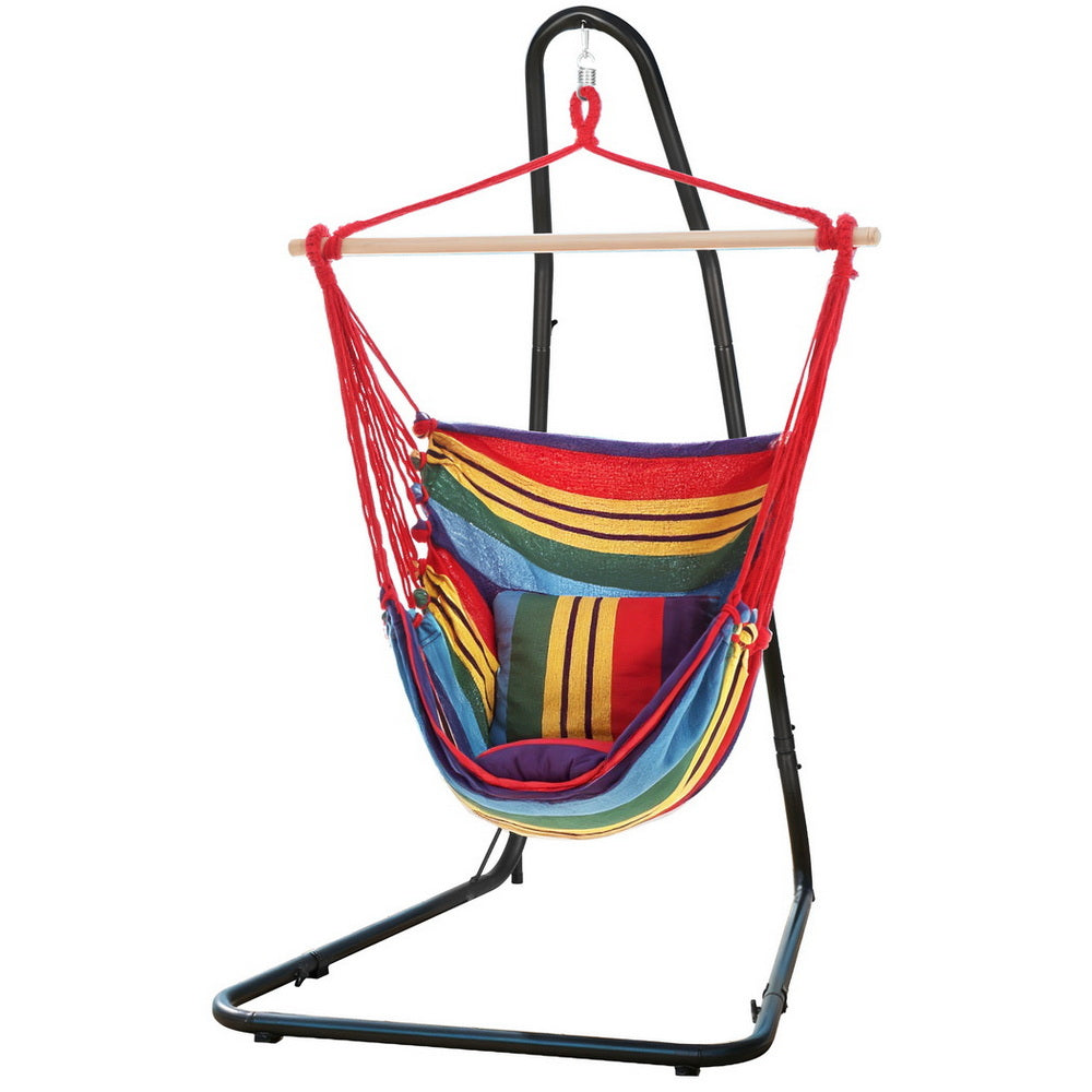 Gardeon Hammock Chair with Heavy Duty Steel Stand HM-CHAIR-PILLOW-RAINBOW-A