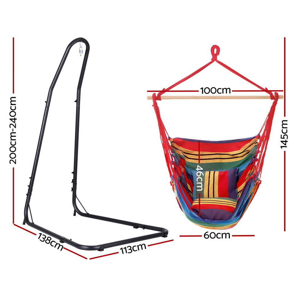 Gardeon Hammock Chair with Heavy Duty Steel Stand HM-CHAIR-PILLOW-RAINBOW-A