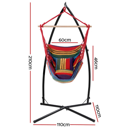 Gardeon Hammock Chair Outdoor Camping Hanging with Steel Stand Rainbow HM-CHAIR-PILLOW-RAINBOW-X