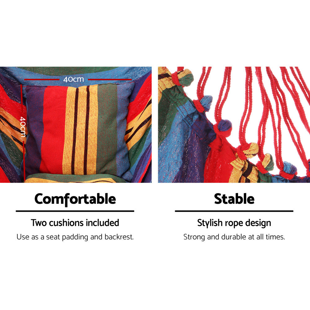 Gardeon Hammock Chair Outdoor Camping Hanging with Steel Stand Rainbow HM-CHAIR-PILLOW-RAINBOW-X