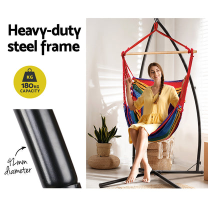Gardeon Hammock Chair Outdoor Camping Hanging with Steel Stand Rainbow HM-CHAIR-PILLOW-RAINBOW-X