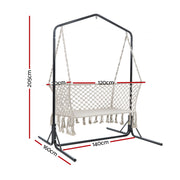 Gardeon Hammock Chair with Stand Macrame Outdoor Garden 2 Seater Cream HM-CHAIR-STAND-U-DOU-CREAM