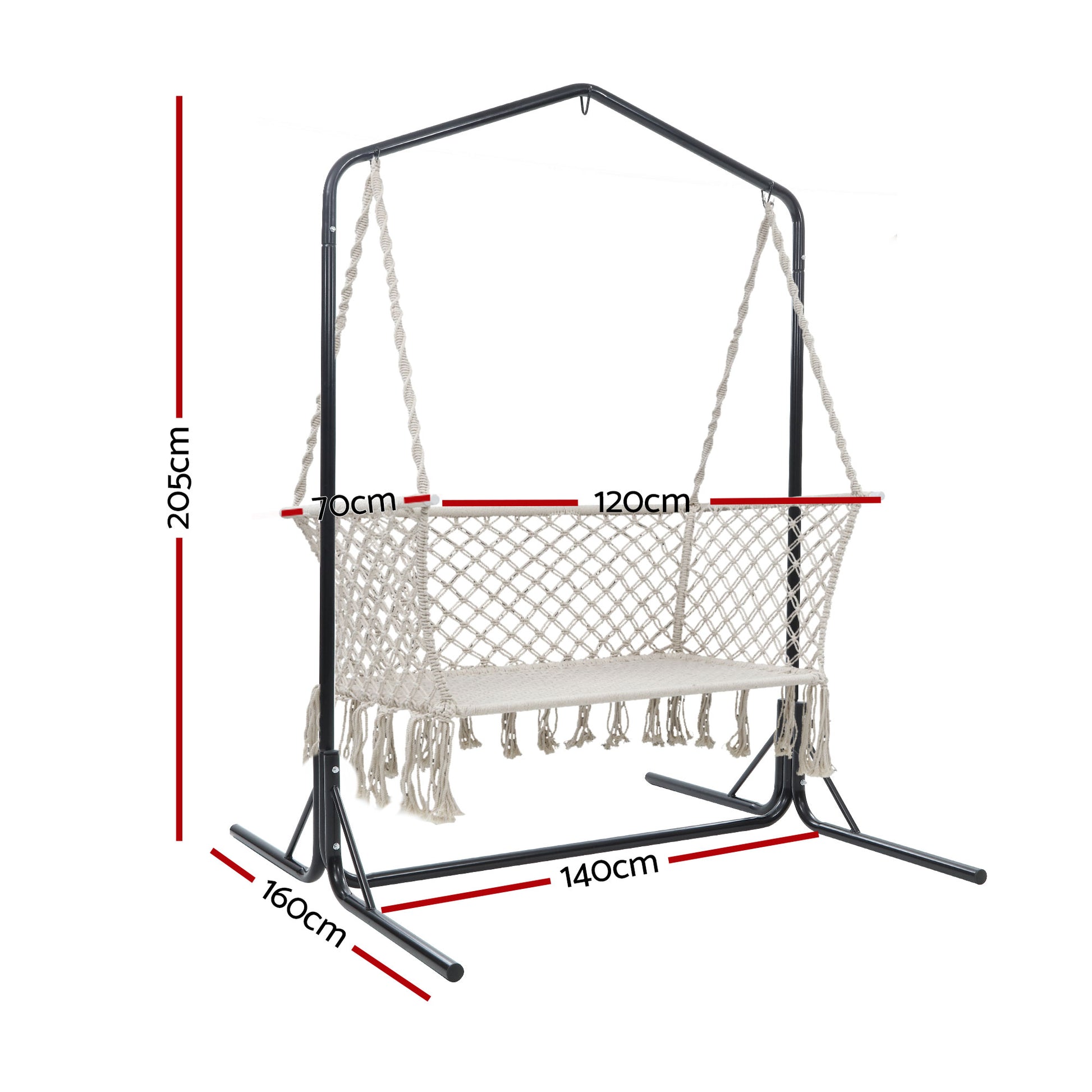 Gardeon Hammock Chair with Stand Macrame Outdoor Garden 2 Seater Cream HM-CHAIR-STAND-U-DOU-CREAM