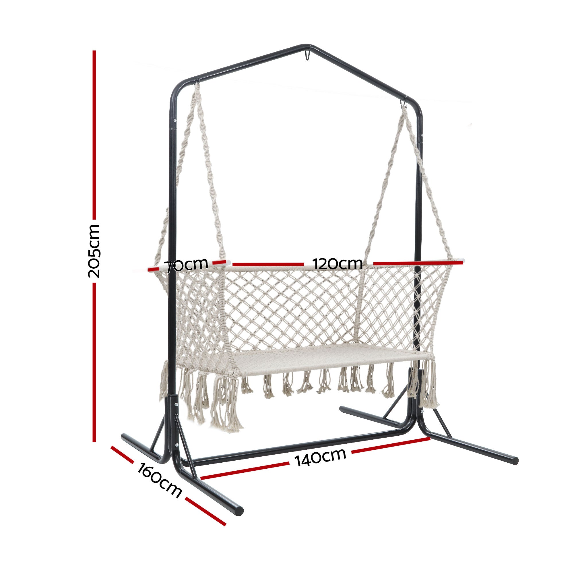 Gardeon Hammock Chair with Stand Macrame Outdoor Garden 2 Seater Cream HM-CHAIR-STAND-U-DOU-CREAM