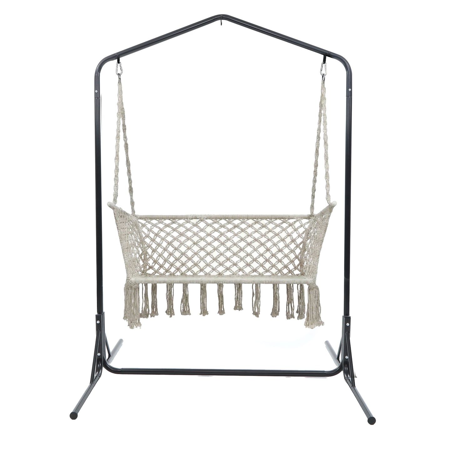 Gardeon Hammock Chair with Stand Macrame Outdoor Garden 2 Seater Cream HM-CHAIR-STAND-U-DOU-CREAM