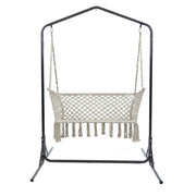 Gardeon Hammock Chair with Stand Macrame Outdoor Garden 2 Seater Cream HM-CHAIR-STAND-U-DOU-CREAM