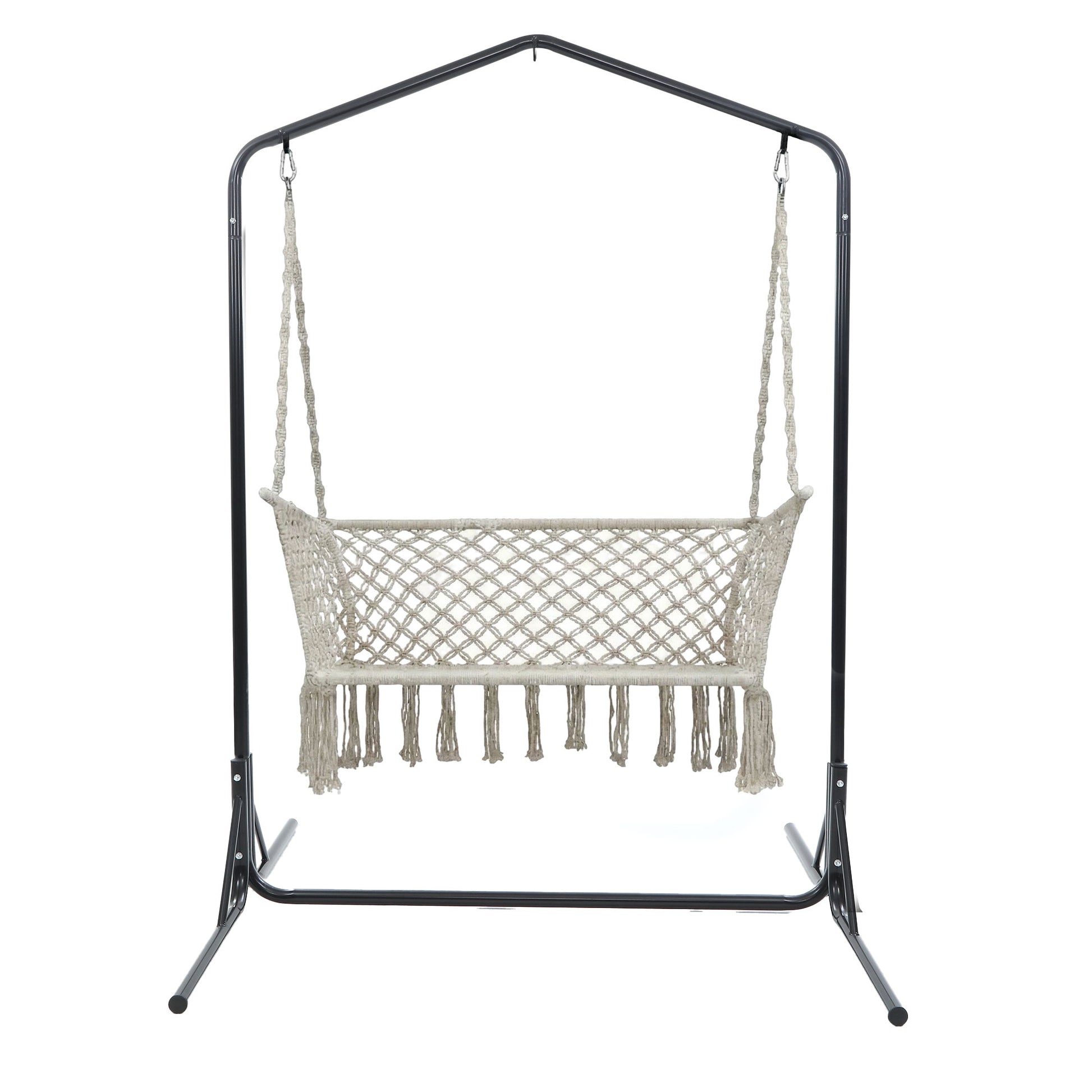 Gardeon Hammock Chair with Stand Macrame Outdoor Garden 2 Seater Cream HM-CHAIR-STAND-U-DOU-CREAM