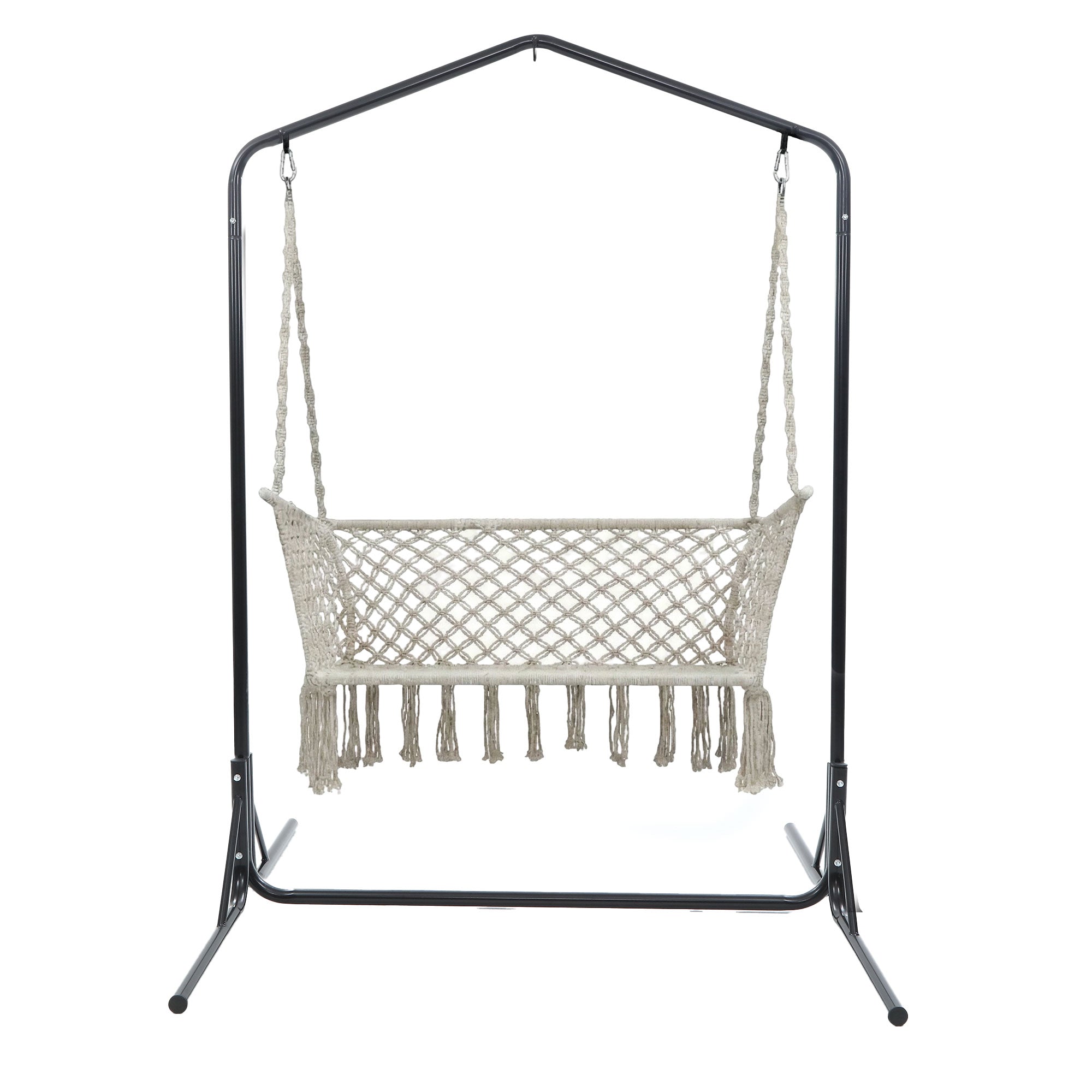 Gardeon Hammock Chair with Stand Macrame Outdoor Garden 2 Seater Cream HM-CHAIR-STAND-U-DOU-CREAM