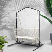 Gardeon Hammock Chair with Stand Macrame Outdoor Garden 2 Seater Cream HM-CHAIR-STAND-U-DOU-CREAM