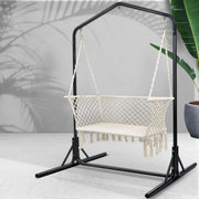 Gardeon Hammock Chair with Stand Macrame Outdoor Garden 2 Seater Cream HM-CHAIR-STAND-U-DOU-CREAM