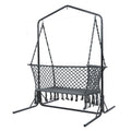 Gardeon Hammock Chair with Stand Macrame Outdoor Garden 2 Seater Grey HM-CHAIR-STAND-U-DOU-GREY