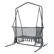Gardeon Hammock Chair with Stand Macrame Outdoor Garden 2 Seater Grey HM-CHAIR-STAND-U-DOU-GREY