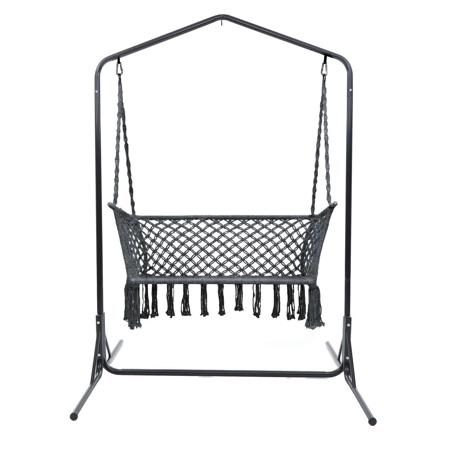 Gardeon Hammock Chair with Stand Macrame Outdoor Garden 2 Seater Grey HM-CHAIR-STAND-U-DOU-GREY
