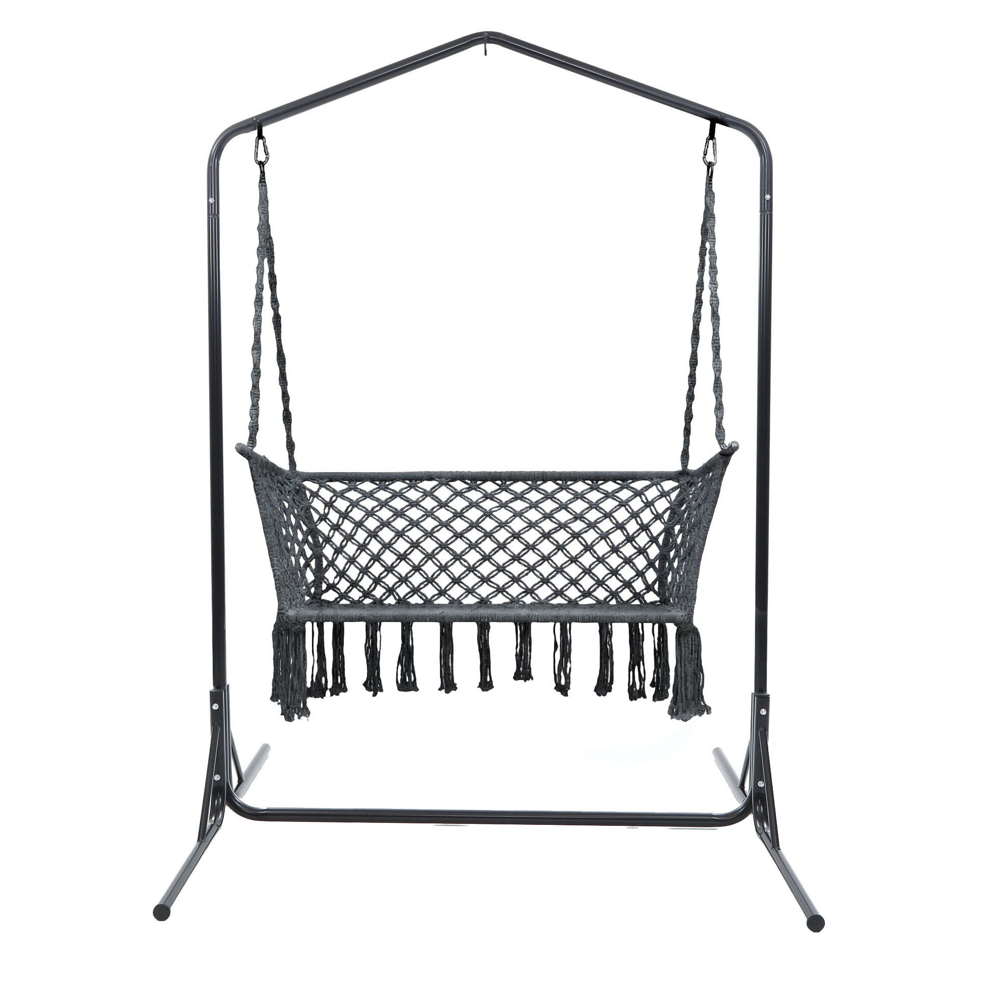 Gardeon Hammock Chair with Stand Macrame Outdoor Garden 2 Seater Grey HM-CHAIR-STAND-U-DOU-GREY