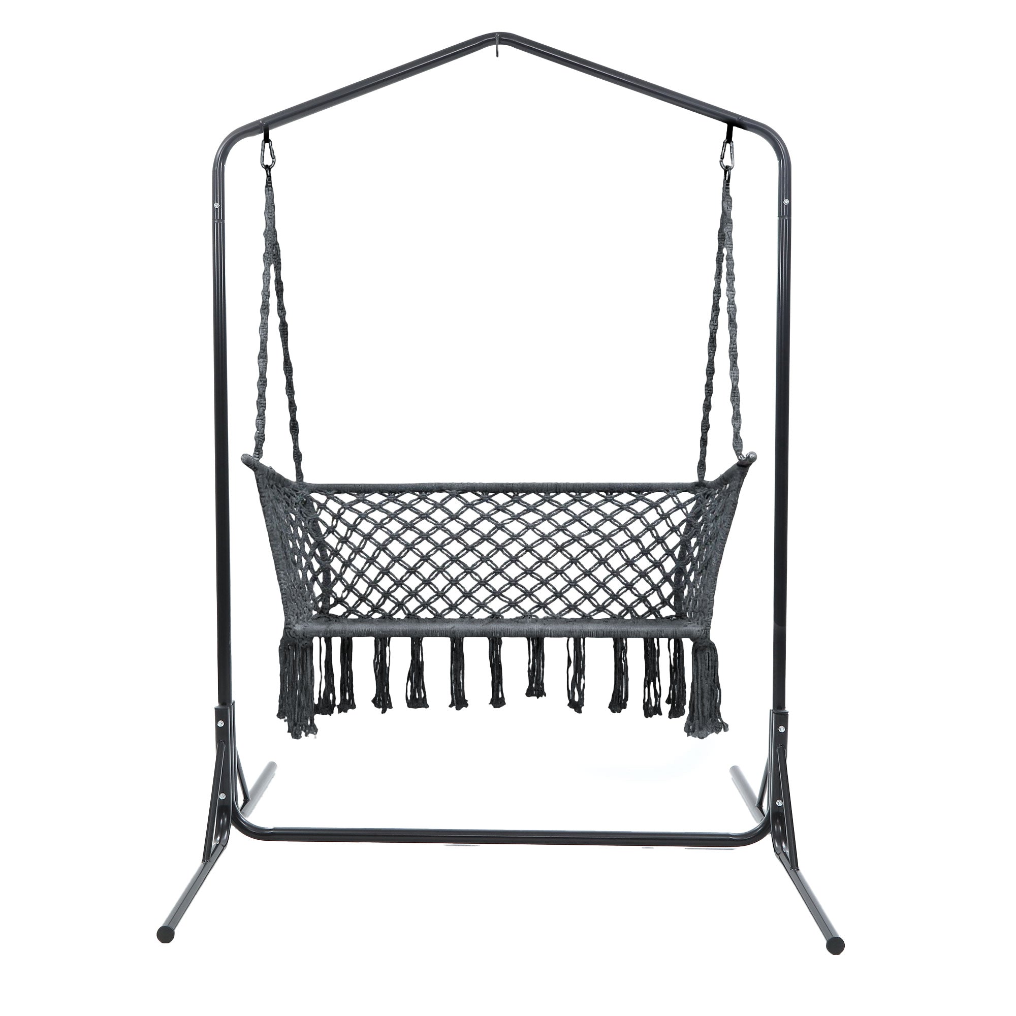 Gardeon Hammock Chair with Stand Macrame Outdoor Garden 2 Seater Grey HM-CHAIR-STAND-U-DOU-GREY