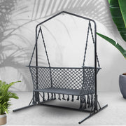 Gardeon Hammock Chair with Stand Macrame Outdoor Garden 2 Seater Grey HM-CHAIR-STAND-U-DOU-GREY