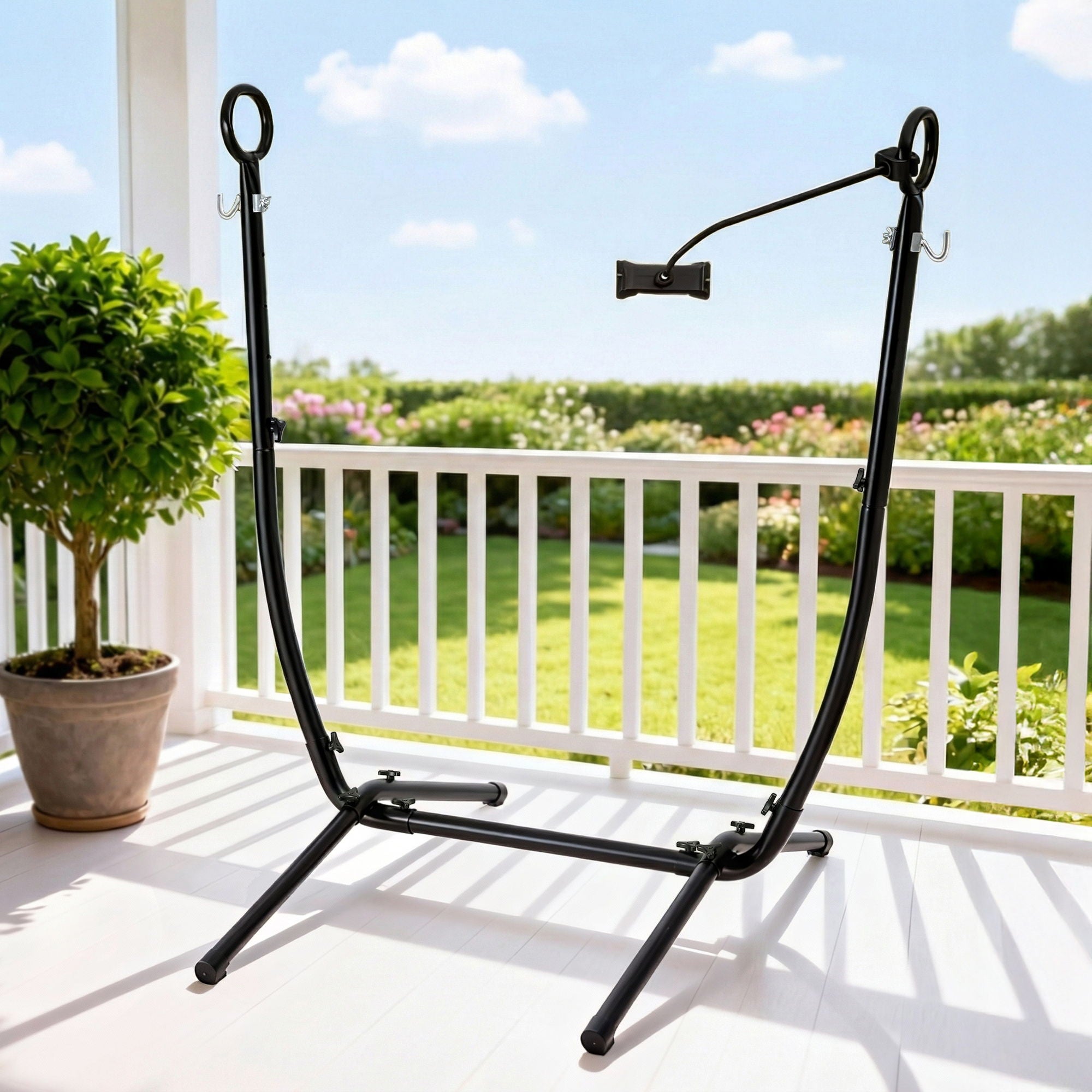 Gardeon Hammock Chair Stand Iron Frame w/ Phone Holder Black HM-CHAIR-STD-H