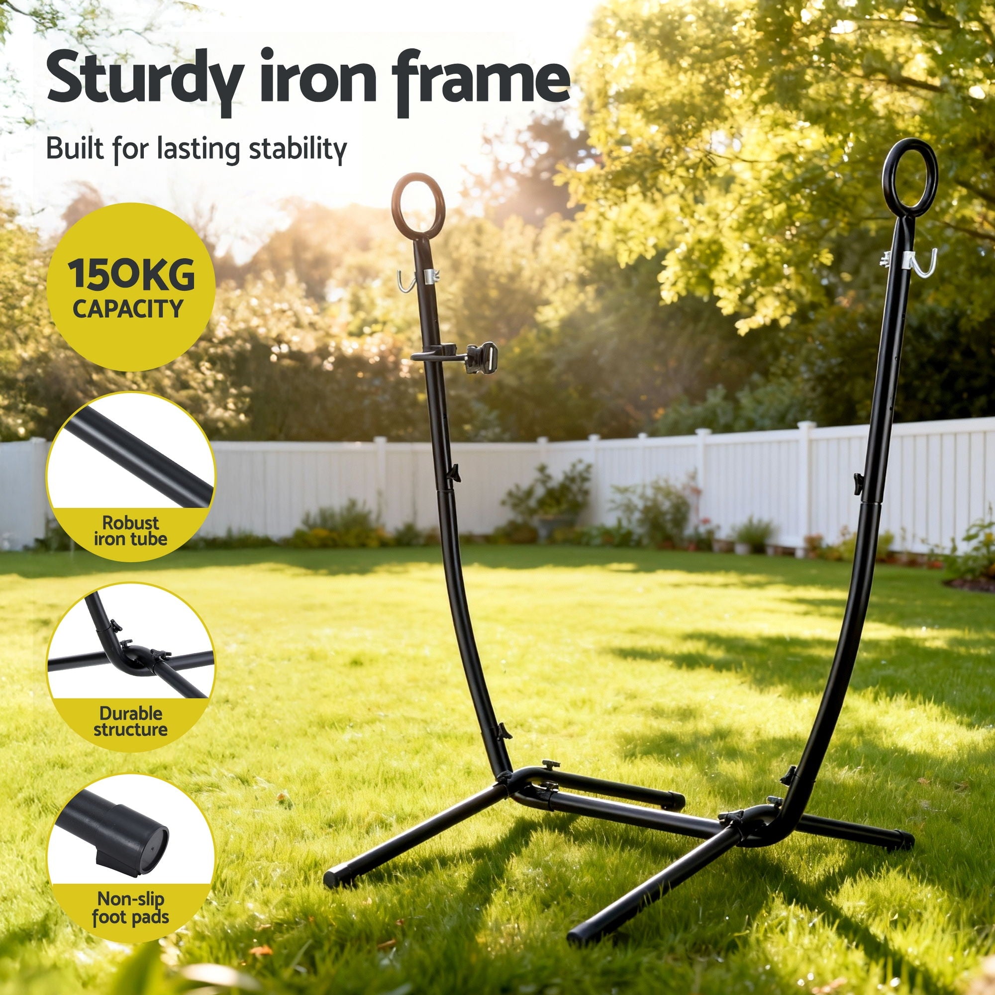 Gardeon Hammock Chair Stand Iron Frame w/ Phone Holder Black HM-CHAIR-STD-H
