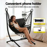 Gardeon Hammock Chair Stand Iron Frame w/ Phone Holder Black HM-CHAIR-STD-H