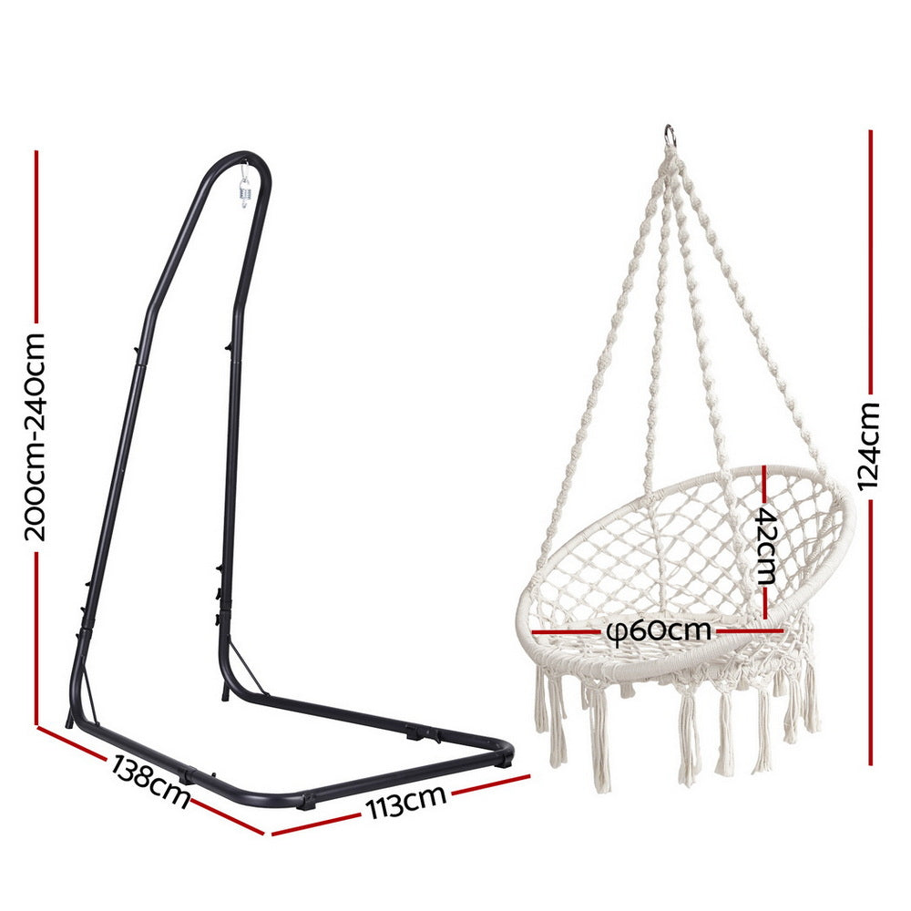 Gardeon Hammock Hanging Chair with Steel Stand HM-CHAIR-SWING-CREAM-A