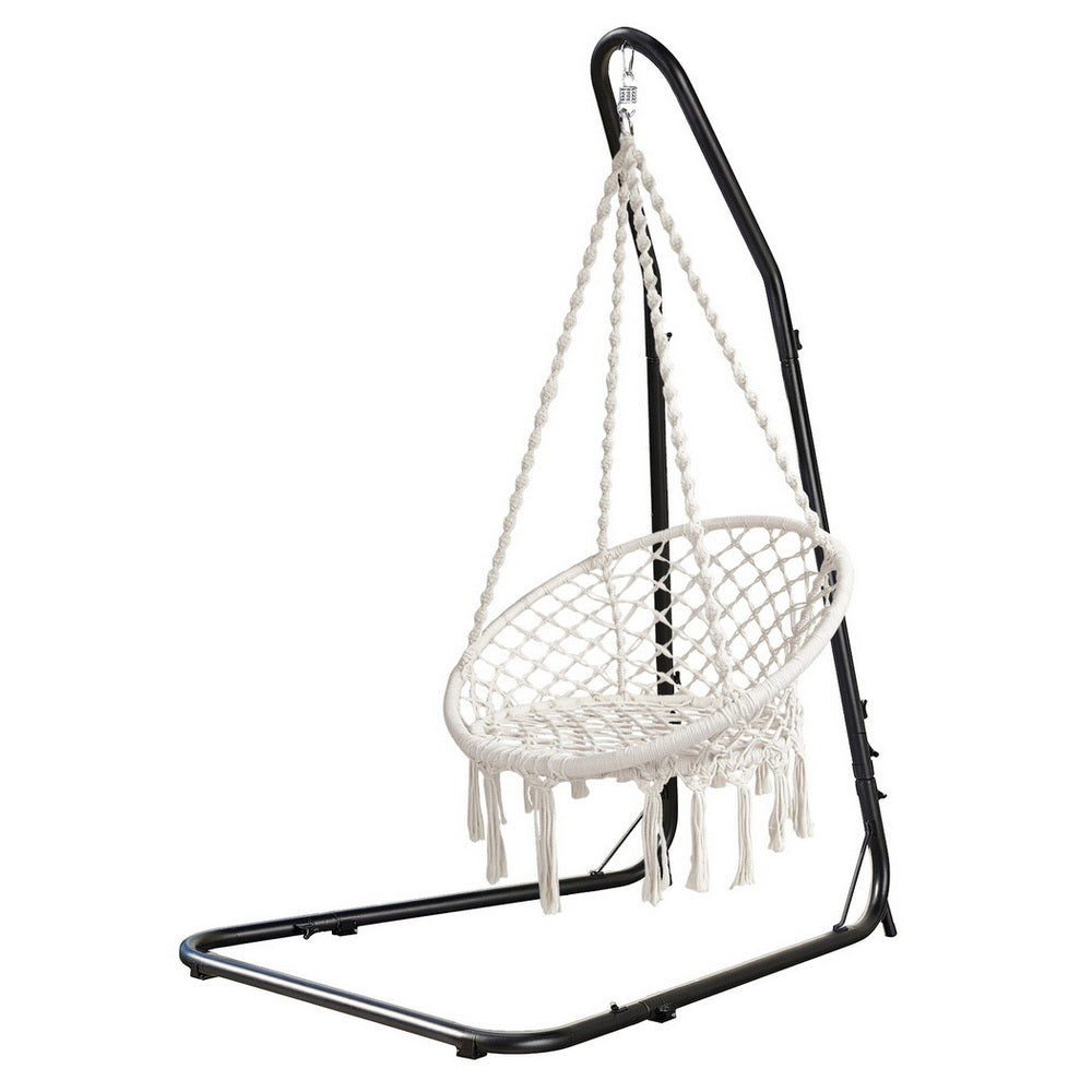 Gardeon Hammock Hanging Chair with Steel Stand HM-CHAIR-SWING-CREAM-A