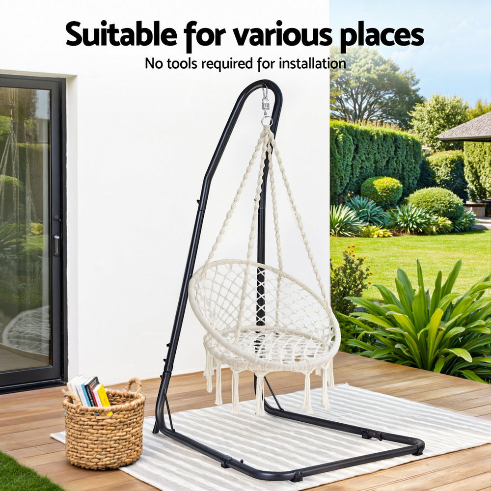 Gardeon Hammock Hanging Chair with Steel Stand HM-CHAIR-SWING-CREAM-A