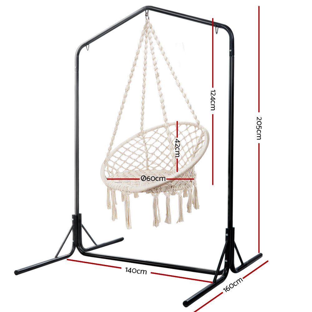 Gardeon Outdoor Hammock Chair with Stand Cotton Swing Relax Hanging 124CM Cream HM-CHAIR-SWING-CREAM-U