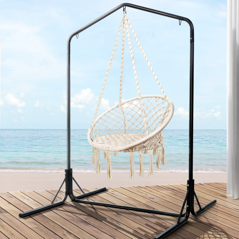 Gardeon Outdoor Hammock Chair with Stand Cotton Swing Relax Hanging 124CM Cream HM-CHAIR-SWING-CREAM-U