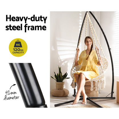 Gardeon Hammock Chair with Steel Stand Macrame Outdoor Swinging Cream HM-CHAIR-SWING-CREAM-X
