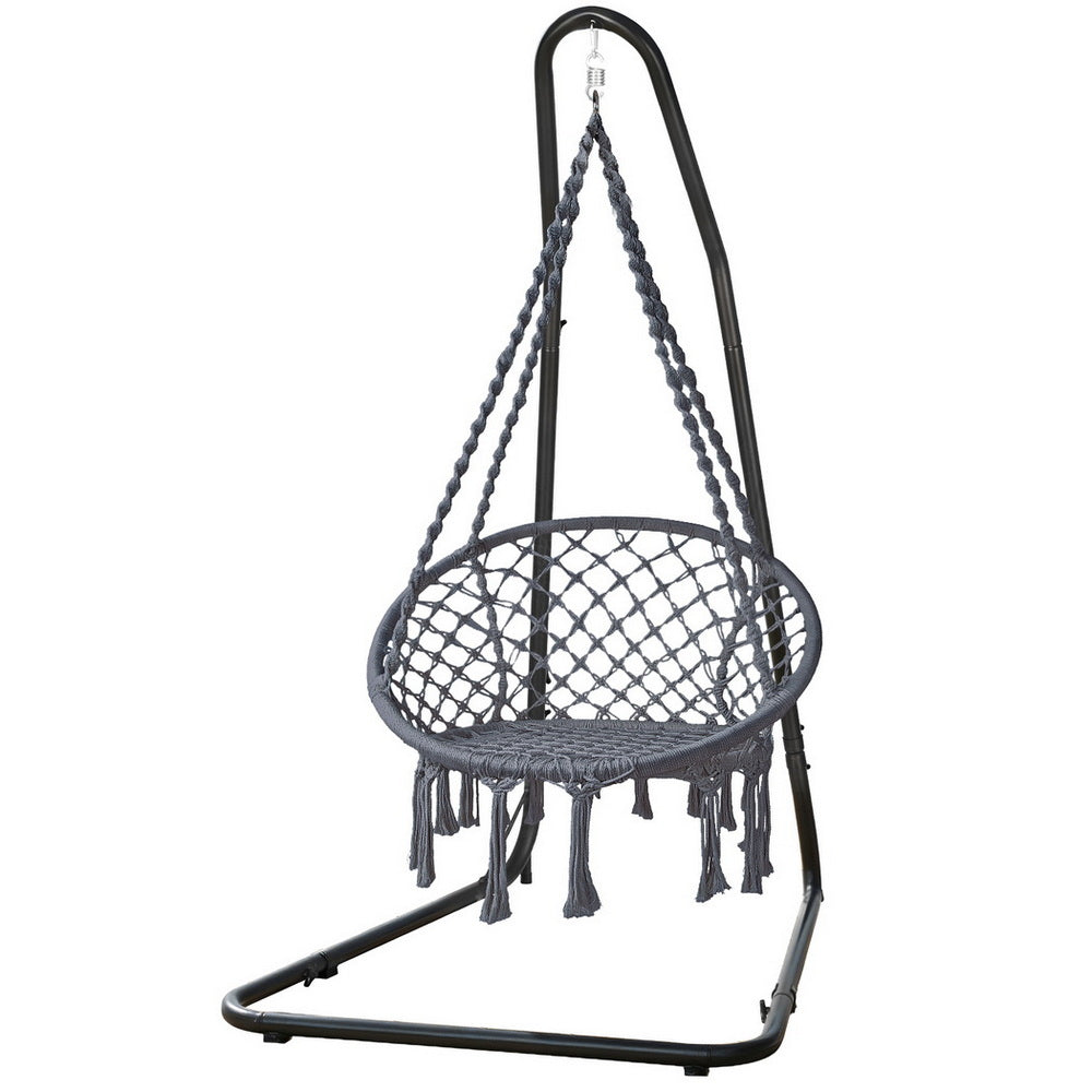 Gardeon Hammock Hanging Chair with Steel Stand HM-CHAIR-SWING-GREY-A
