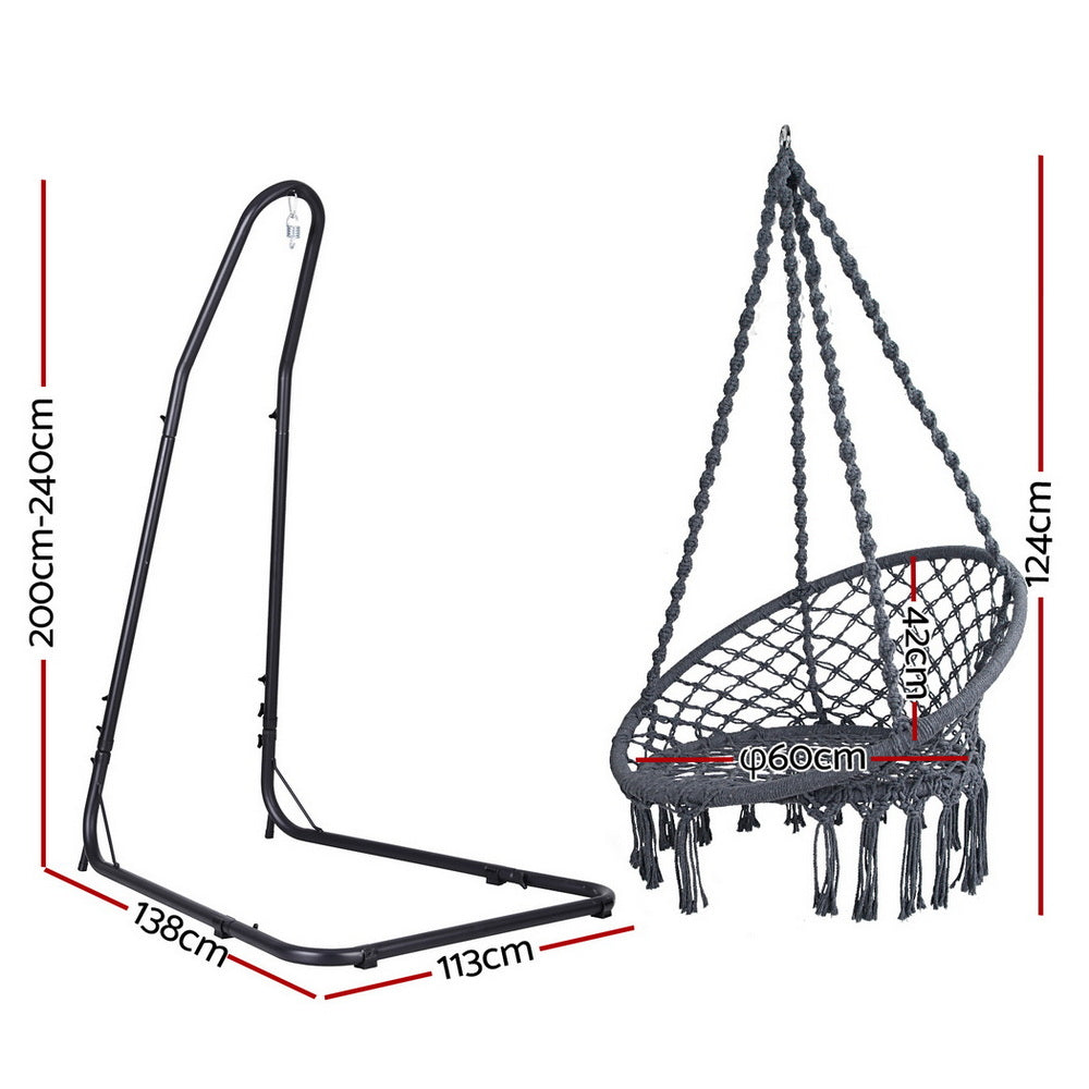 Gardeon Hammock Hanging Chair with Steel Stand HM-CHAIR-SWING-GREY-A