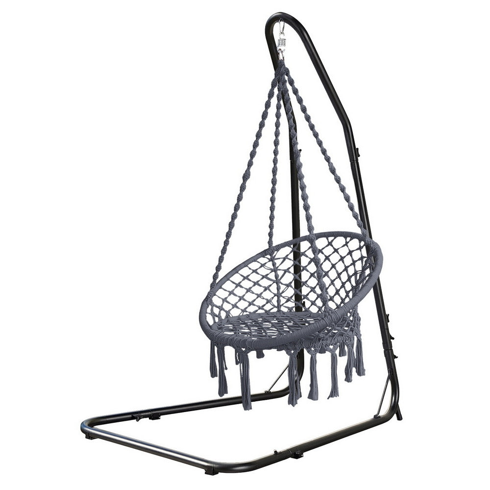 Gardeon Hammock Hanging Chair with Steel Stand HM-CHAIR-SWING-GREY-A