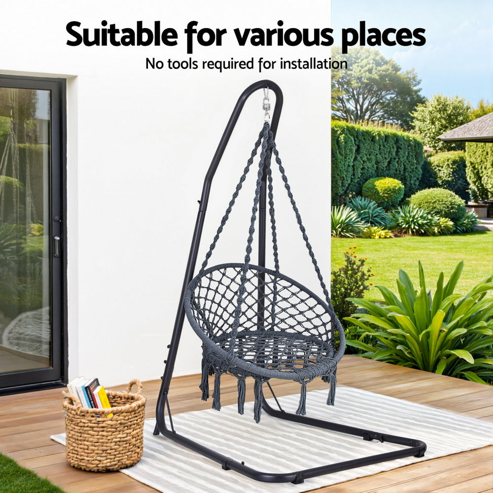 Gardeon Hammock Hanging Chair with Steel Stand HM-CHAIR-SWING-GREY-A