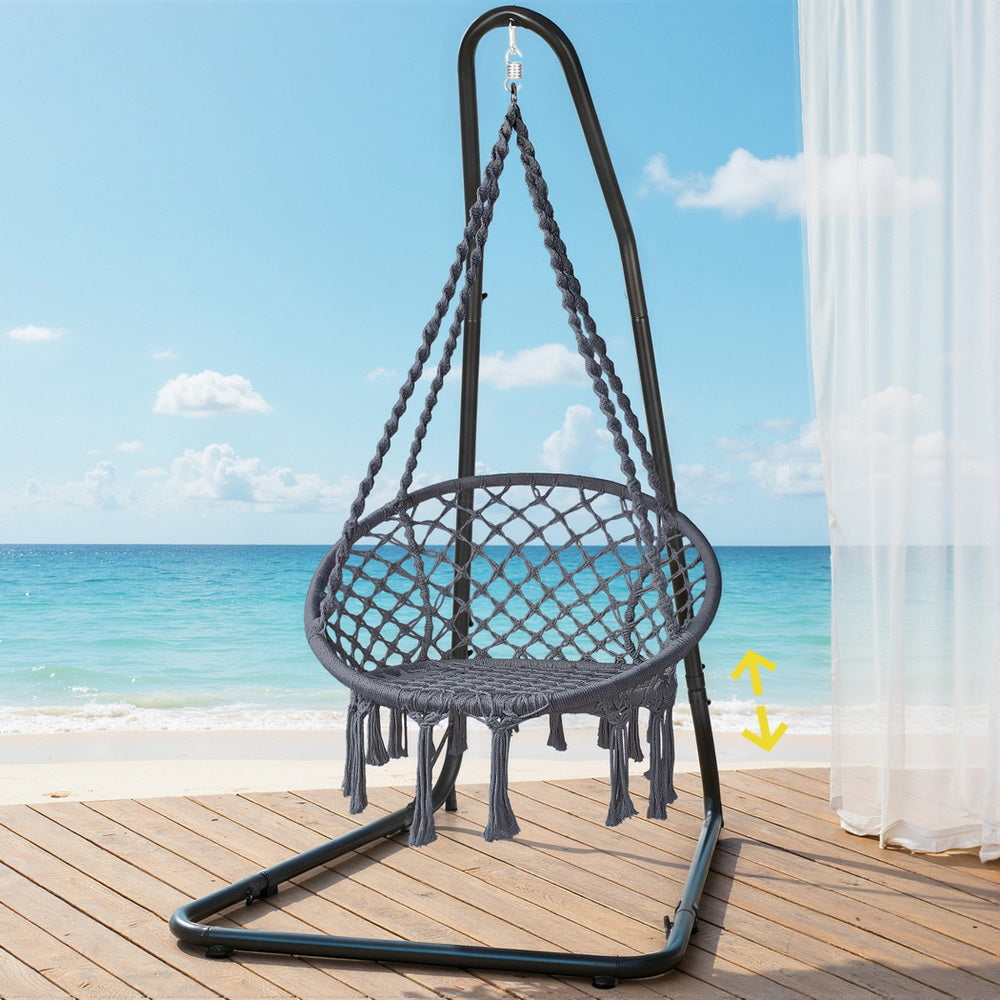 Gardeon Hammock Hanging Chair with Steel Stand HM-CHAIR-SWING-GREY-A