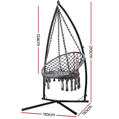 Gardeon Hammock Chair with Steel Stand Macrame Outdoor Swinging Grey HM-CHAIR-SWING-GREY-X