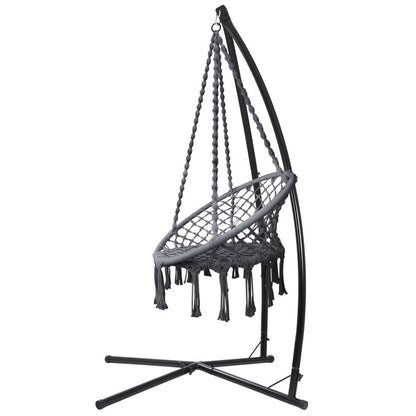 Gardeon Hammock Chair with Steel Stand Macrame Outdoor Swinging Grey HM-CHAIR-SWING-GREY-X