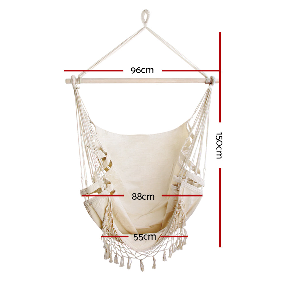 Gardeon Hanging Hammock Chair Outdoor Swing Hammocks Tassel Cream HM-CHAIR-TASSEL-CREAM