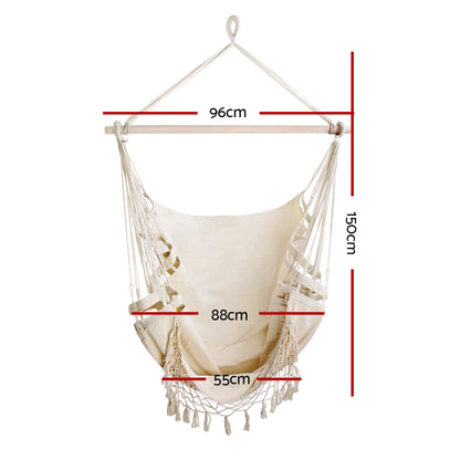 Gardeon Hanging Hammock Chair Outdoor Swing Hammocks Tassel Cream HM-CHAIR-TASSEL-CREAM