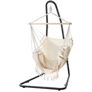 Gardeon Hammock Hanging Chair with Steel Stand HM-CHAIR-TASSEL-CREAM-A