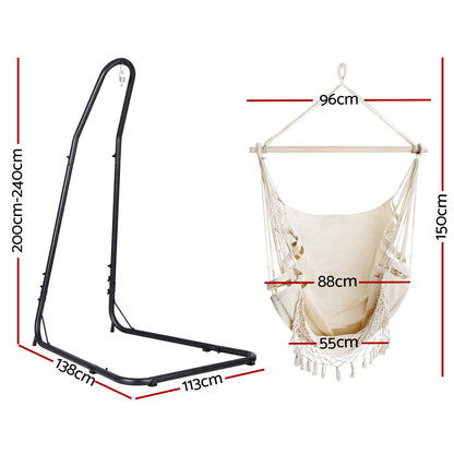 Gardeon Hammock Hanging Chair with Steel Stand HM-CHAIR-TASSEL-CREAM-A