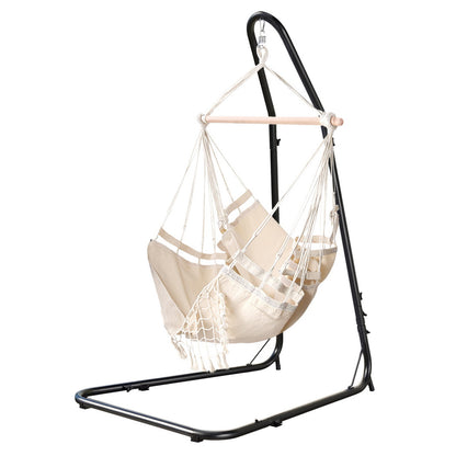 Gardeon Hammock Hanging Chair with Steel Stand HM-CHAIR-TASSEL-CREAM-A