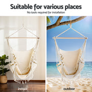 Gardeon Hammock Hanging Chair with Steel Stand HM-CHAIR-TASSEL-CREAM-A